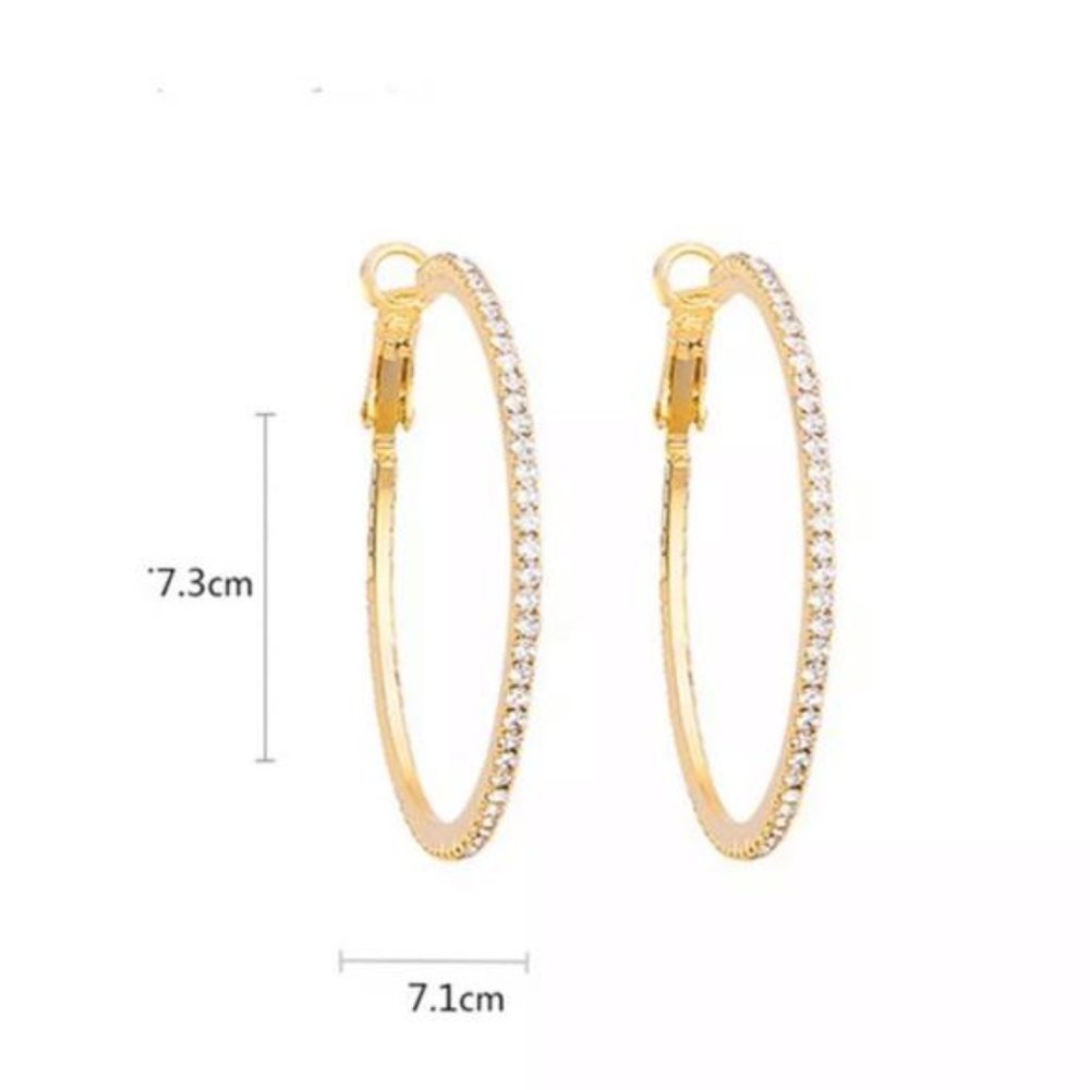 NEW GOLD DIAMOND ROUND HOOP EARRINGS, NICE EARRINGS, CUTE EARRINGS. - Picture 4 of 4